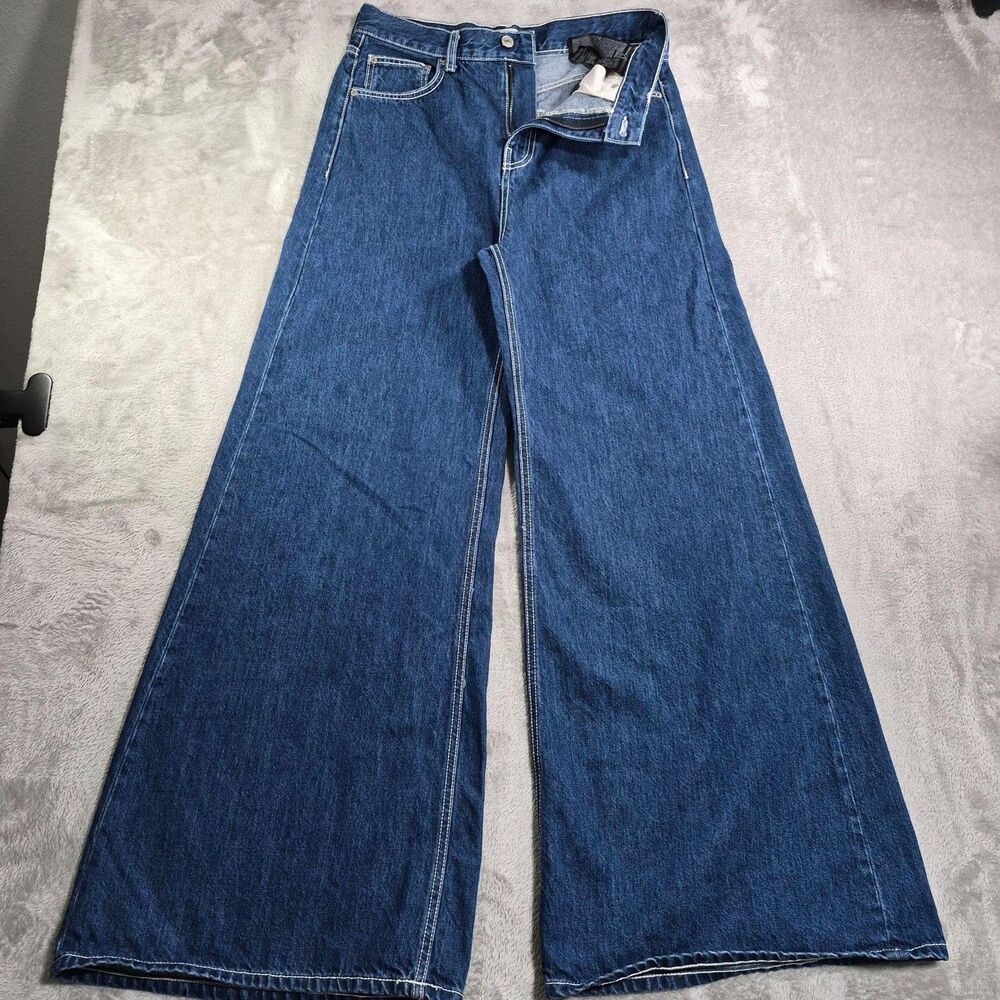 Zara Woman Premium Denim Wide Leg Jeans Womens 8 Blue Med Wash High Rise